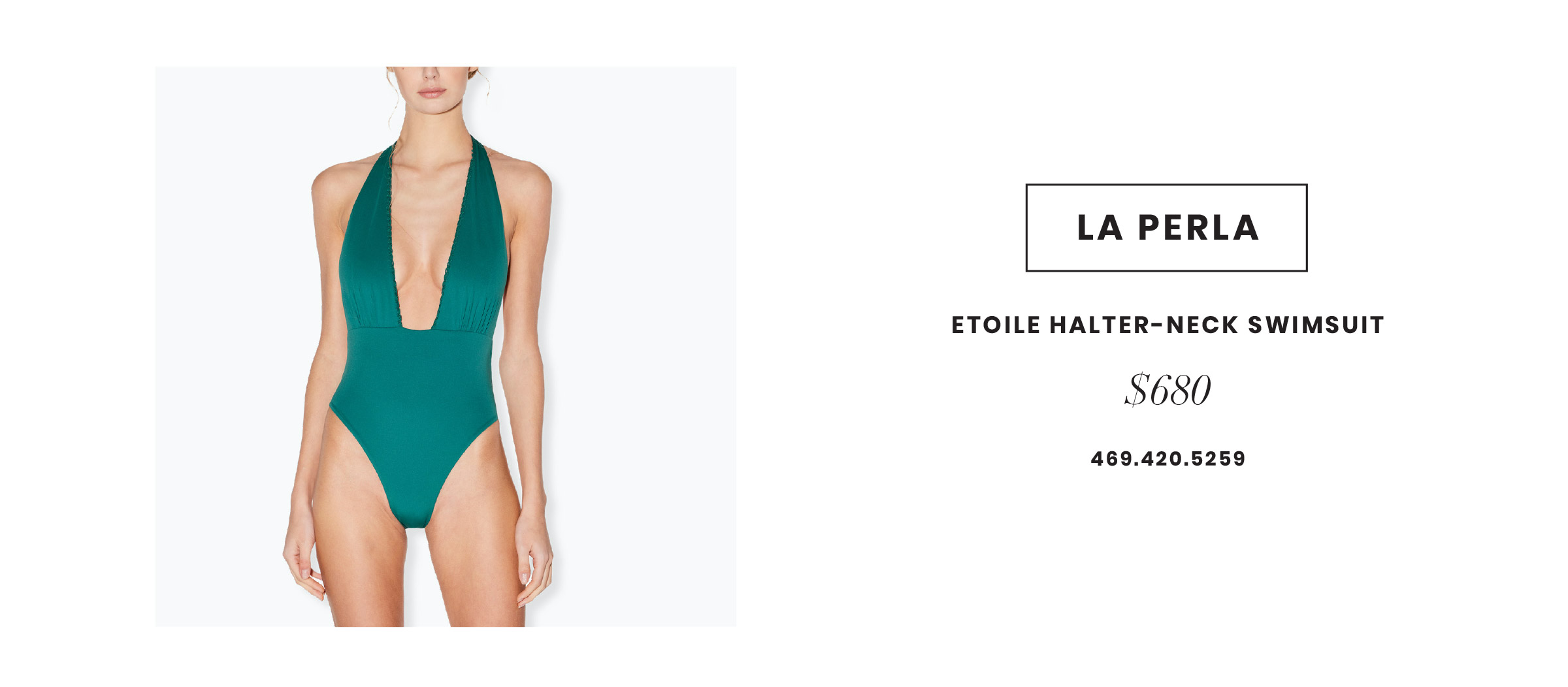 La Perla 露背領連體泳衣純綠色