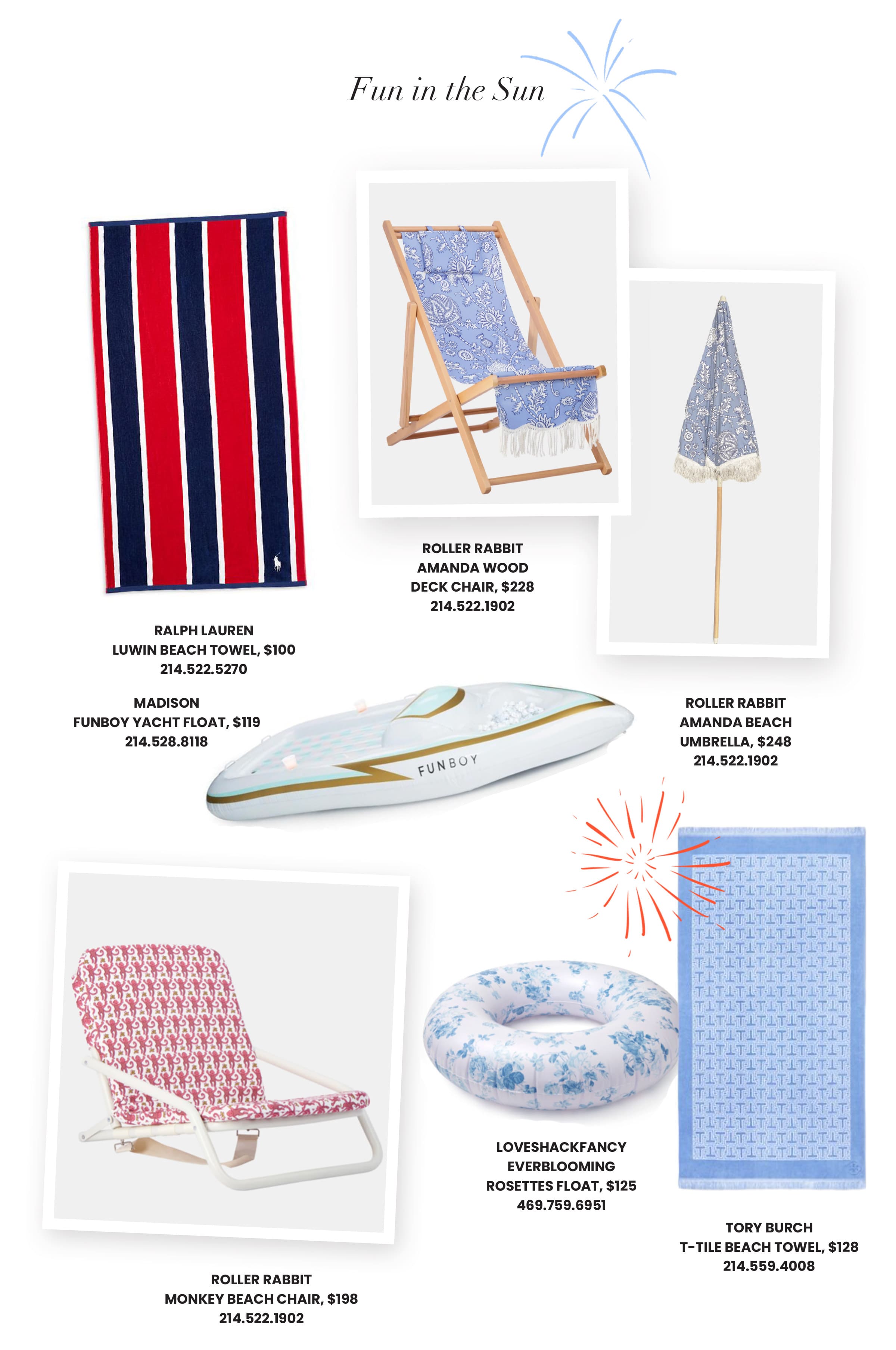 Fourth of July beach chairs, floats, and towels
