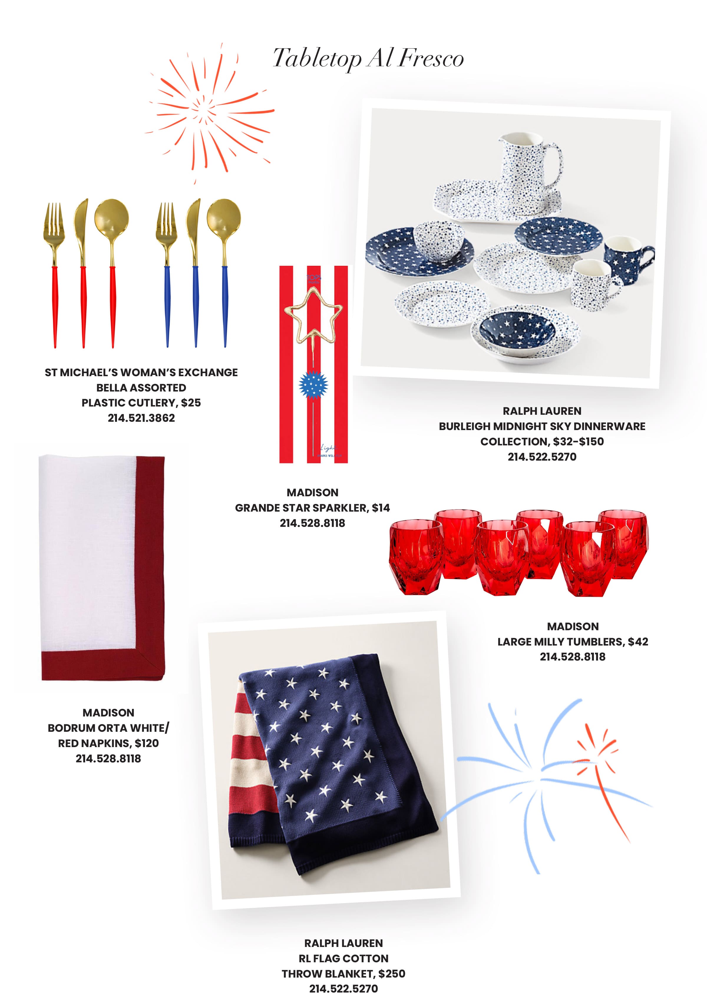 Fourth of July red, white, and blue decorations