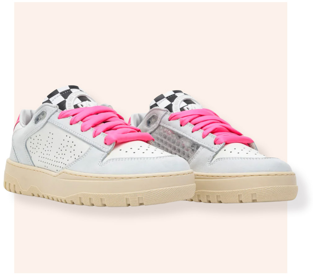 Bandier Mason sneakers with hot pink shoelaces