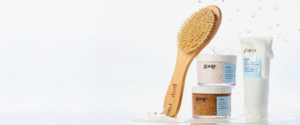 The latest G.Tox products to launch from left to right: the Ultimate Dry Brush to exfoliate and sweep away dead skin cells, the 5 Salt Detox Body Scrub, the Himalayan Scalp Scrub Shampoo, and the Glacial Marine Clay Body Cleanser. 
